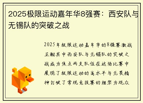 2025极限运动嘉年华8强赛：西安队与无锡队的突破之战