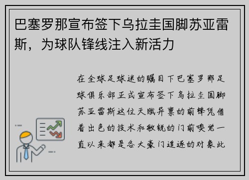 巴塞罗那宣布签下乌拉圭国脚苏亚雷斯，为球队锋线注入新活力